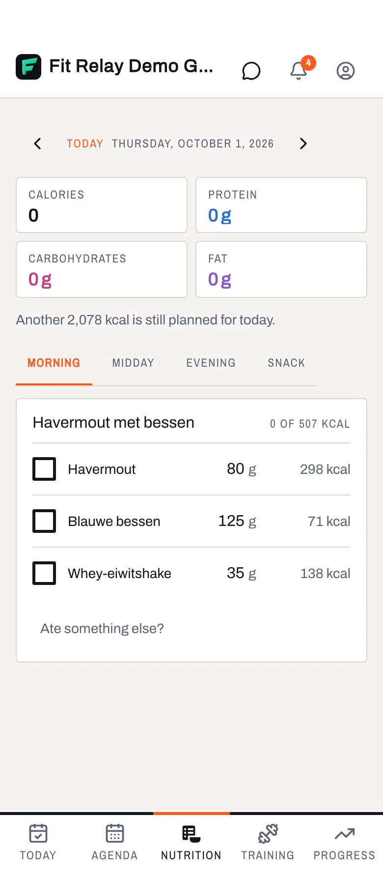 Today's nutrition plan in the member's app